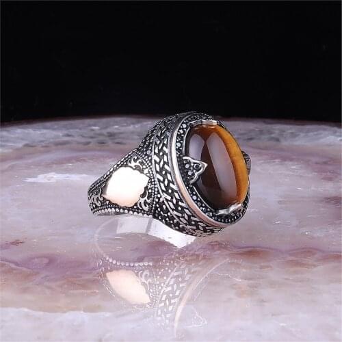 Tigers eye Gemstone 925 Sterling 925 K Silver Men 'S Ring