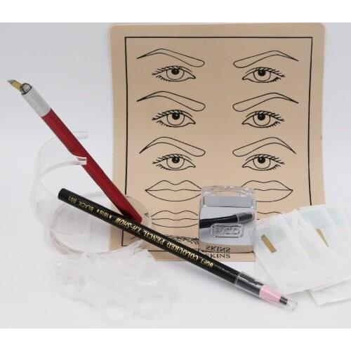 Eyebrow Permanent Makeup Kit 3D Eyebrow Manual Makeup Pen with 10pcs blade needle&1pcs eyebrow pencil and 1pcs Tattoo Paste