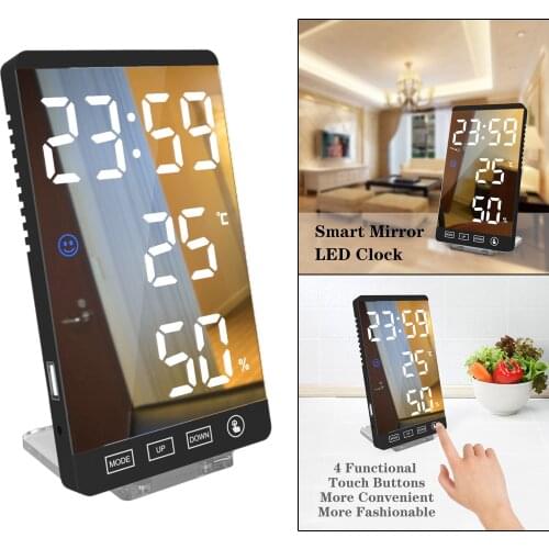 NEW Smart LED Mirror Alarm Clock Snooze Thermometer Humidity Display Wall Electric Digital Clock Large Display Led Table Clock
