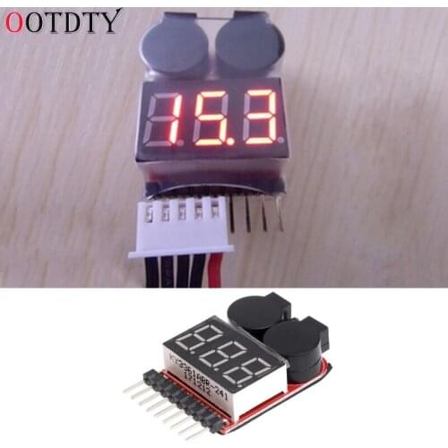 OOTDTY 1-8S Lipo/Li-ion/Fe RC Boat Battery 2 In 1 Tester LED Low Voltage Buzzer Alarm