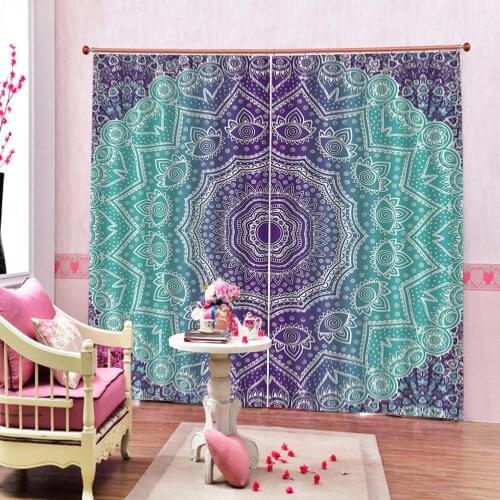 Custom European Pattern Ethnic Blue Room Curtains Large Window Window Curtains Blackout Living Room Bedroom Fabric Drapes