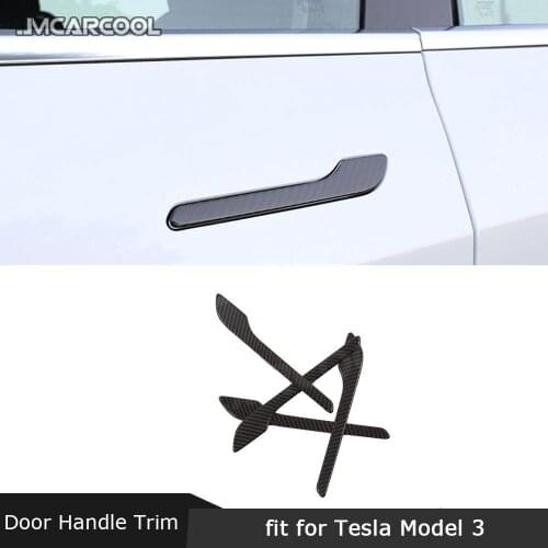 For Tesla Model 3 2017 - 2019 Carbon Fiber Car Door Handles Exterior Trim Cover Stickers accessories