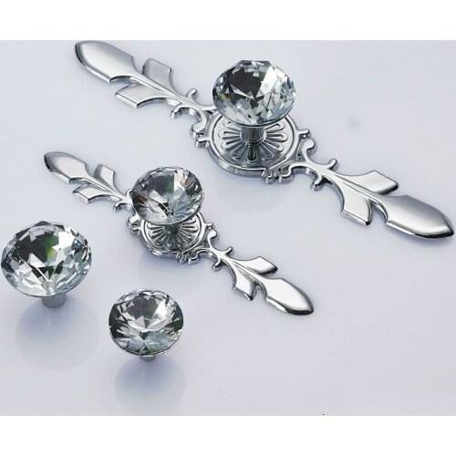 JD Luxury Diamond Crystal Handles Shoebox Cabinet Furniture Handles Closet Door Drawer Knobs Wardrobe Pulls Hardware