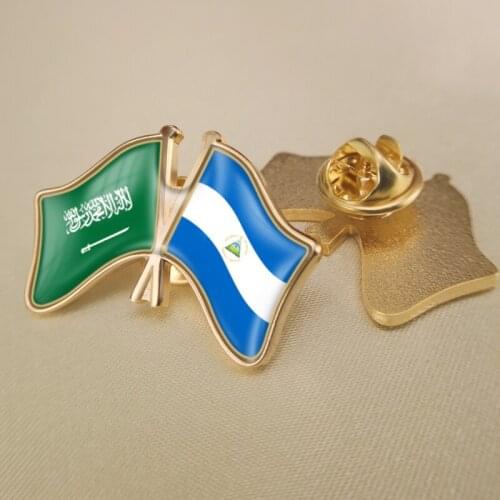 Saudi Arabia and Nicaragua Crossed Double Friendship Flags Lapel Pins Brooch Badges