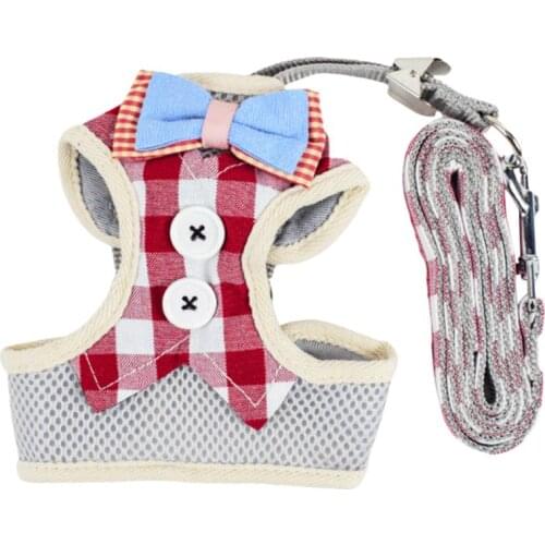 Puppy Dog Harness Plaid Mesh Vest Breathable Dogs Chest Vest Style Leash Gentleman Button Pet Harness Dogs Cats