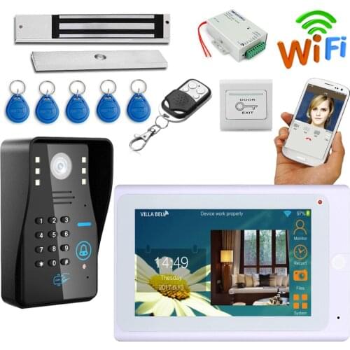 7" Video Doorbell System Video Door Phone Intercom Kits Password keypad, RFID Card +180kg Electric Magnetic Lock, Wired/Wireless