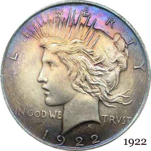 United States US 1922 Liberty Both Two Face Same Coin In God We Trust 1 One Peace Dollar Cupronickel Silver Plated Copy Coins