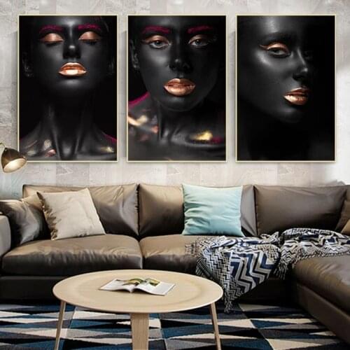 Modern Art Canvas Painting Gold and Black Woman Portrait Painting Print Wall Poster Wall Art Pictures For Living Room Home Decor