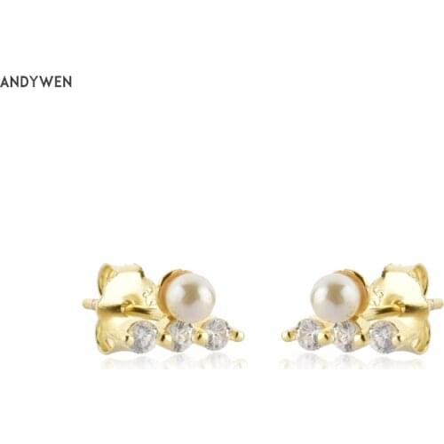 ANDYWEN 925 Sterling Silver 2021 Small Tiny Pearl Clear Zircon Stud Earring Piercing Luxury Jewelry Rock Punk Pendiente Zircon