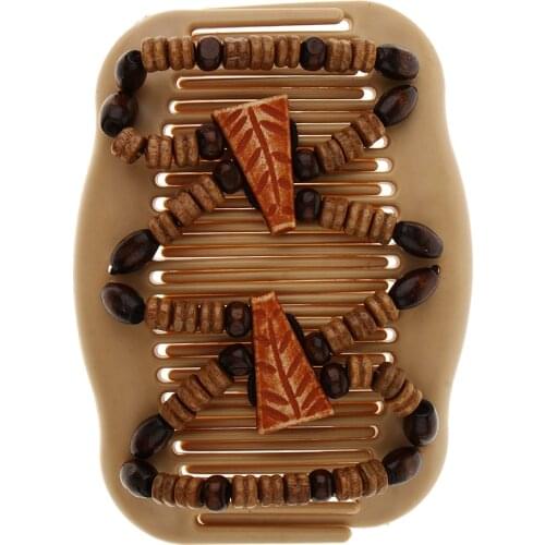 Ladies Elastic Easy Magic Wood Beads Double Hair Combs Clip Party Prom Hair Accessories