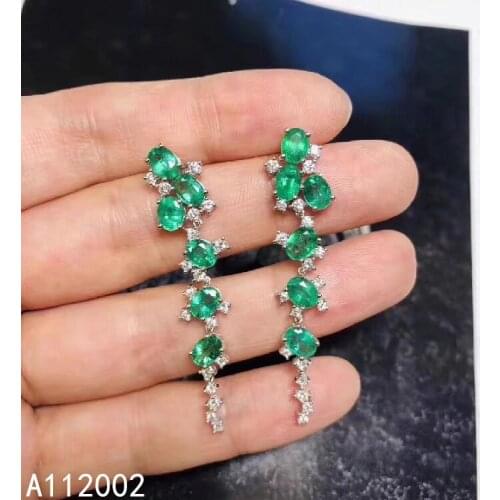 KJJEAXCMY fine jewelry natural Emerald 925 sterling silver women gemstone earrings support test elegant hot selling