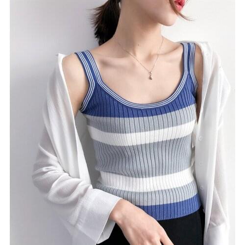 2019 Slim sexy trendy shoulder straps large striped camisole retro casual home holiday wild sweater womens shirt tide