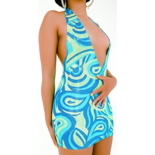 Summer 2021 Dresses For Women European American Women Clothing Contrast Color Cashew Print Halter Neck Short Dress With Backless