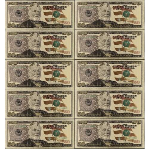 10pcs USA 50 Dollar Gold Banknotes Currency Bill Paper Money Coin Medal 24k United States America Banknotes