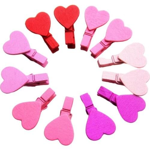 12Pc/bag Photo Clips Clothespin Mini DIY Heart Love Wooden Clothes Photo Paper Peg Pin Craft Clips Office Supplies Accessories