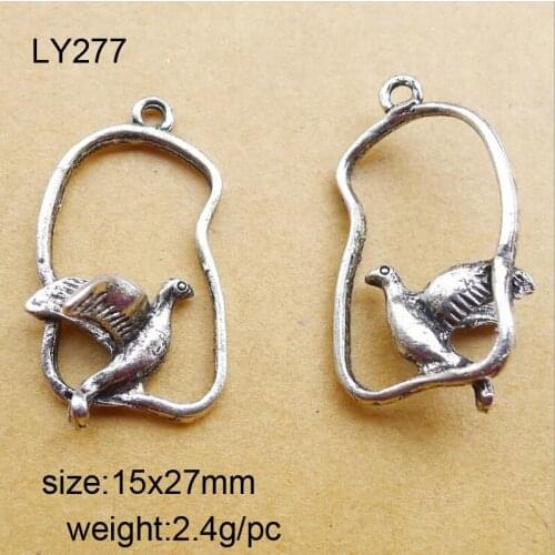 25pcs/lot 15x2mm Antique Silver Zinc Alloy Bird Charms Pendant For Jewelry Making