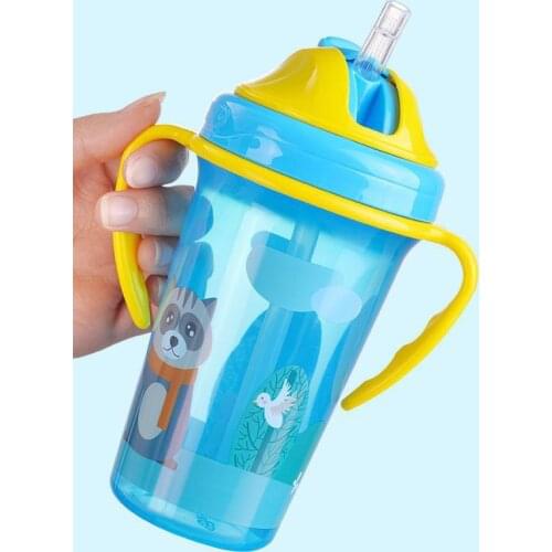 280ML Baby Feeding Bottle Kids Cups Silicone Sippy Children Drinking Bottle Cartoon Baby Drinking Water Straw Handle Drinkware