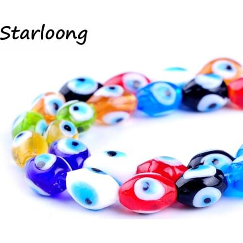 31pcs/string colors mixed oval shape evil eye beads strand lampwork glazed glass beads DIY jewelry making bracelet and necklace