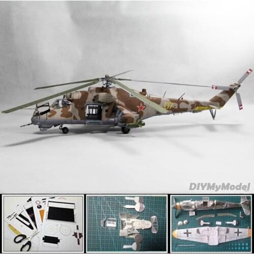 3D Paper Model Toys 1:33 scale Soviet Union Mi-24D Hind Helicopter Card Model Creative manual work papercrafts for kids