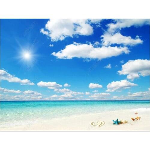3d photo wallpaper custom mural Seaside blue sky white clouds sunny beach home decor living room wallpaper for walls 3 d