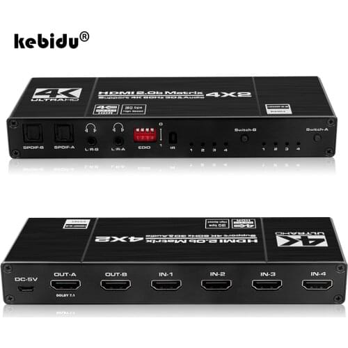 4K 60Hz Switch Remote 4x2 HDMI-compatible Switcher Audio Extractor Switch 1080P For PS4 TV HDTV With ARC & IR Remote Control