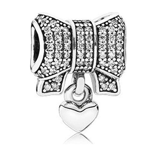 5PCS Trendy Alloy Full Crystal Cute Bow-Knot Heart Big Hole Bead Fit DIY Handmade Girl Bracelets&Bangles Jewellry Craft