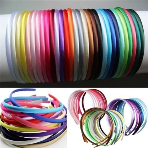 80pcs mix color or you pick 1cm Width Satin Headband Beautiful Flexible Satin Covered Headbands for Women Girls Ladies