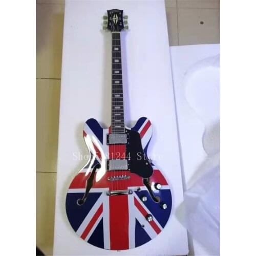 Free transportation, 6-string electric guitar, national flag pattern, hollow Ji, factory customized
