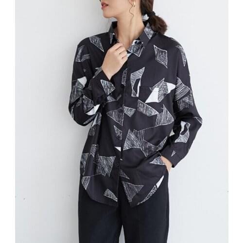 Free Shipping Woman Feminina WomenS Vintage Blouse Fashion Clothes 2020 Geometric Printed Long-Sleeved Shirts Female D0054