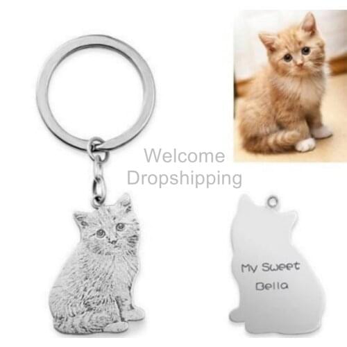 Custom Pet Photo keychain Personalized Pet Custom keychain Jewelry Pendant Engraved Name 925 Sterling Silver Dog Tag Portraits