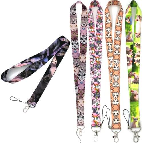 Hairless Sphynx Cat Animals Lanyard Keys Phone Holder Funny Neck Strap With Keyring ID Card DIY Animal webbings ribbons Hang