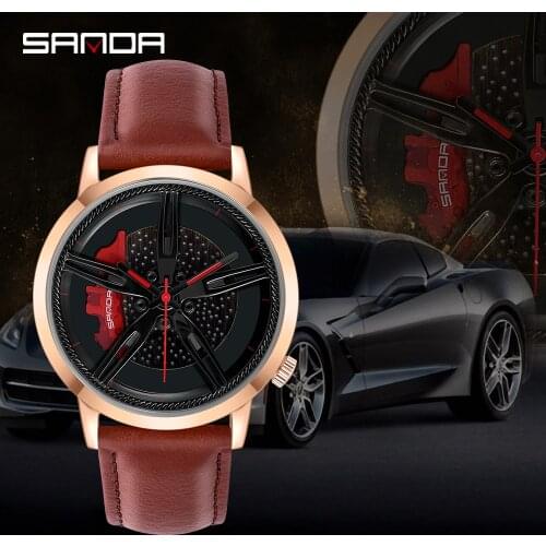 SANDA New Special Wheel Series Dial Men Watch Steel Strap Hook Buckle Premium Quartz Movement Waterproof Gift Wristwatch P1040