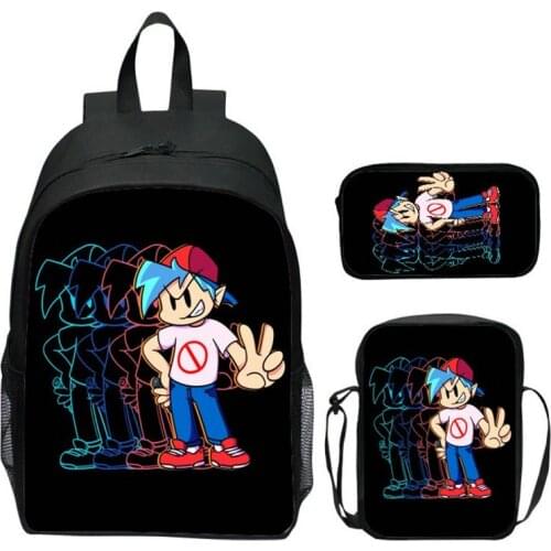 Kids Game Friday Night Funkin Schoolbag Travel Backpack Shoulder Bag Pencil Case Three-Piece for Friends Students