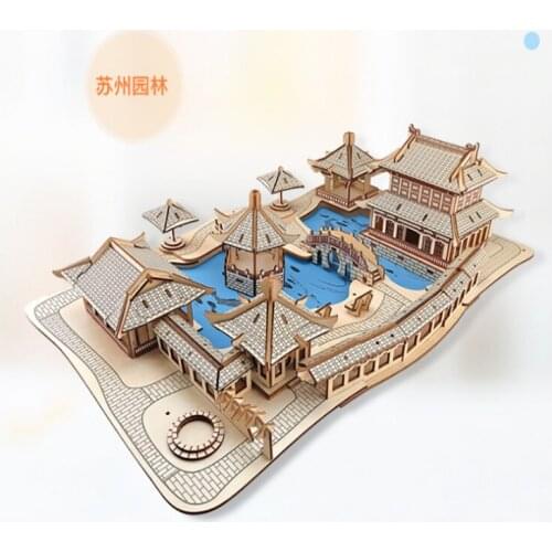 DIY Model toys 3D Wooden Puzzle Chinese Architecture Suzhou gardens Wooden Kits Puzzle Game Assembling Toys Gift for Kids P46