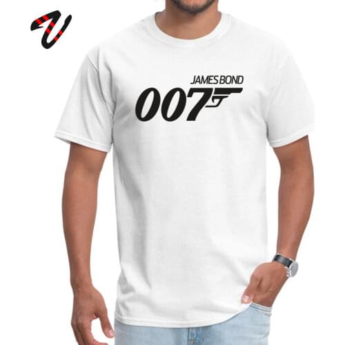 Mens TShirt Letter Gun Print Tops & Tees Black James Bond 007 100% Cotton O Neck Camisa Short Sleeve T-Shirt Movie T Shirts