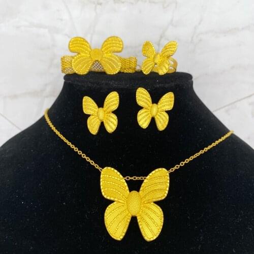 Indian Jewelry sets for women Dubai gold color Flower African wedding bridal wife gifts Necklace earrings Party jewellery set I