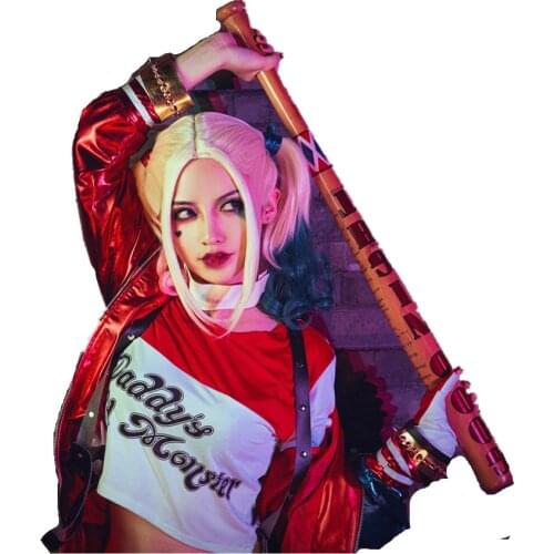 Adult Women Harleen Quinzel Cosplay Costumes Squad Quinn Monster T Shirt JOKER Jacket Suits With Wig