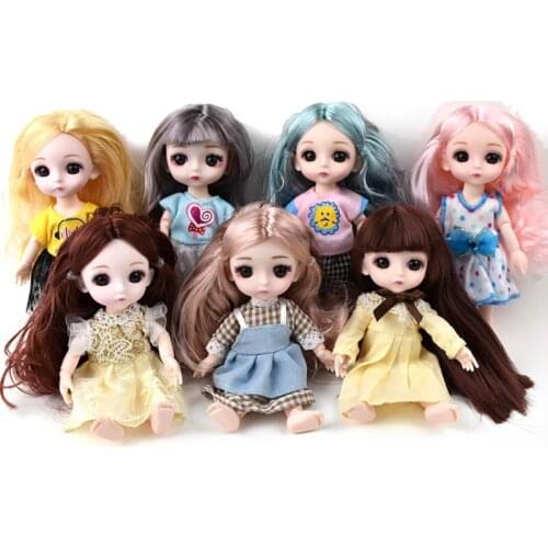 16cm Doll Toy Joint Body White Skin Shiny Face Big Eye Doll Simulation Princess Dress Up Toy Clothes Doll Fashion Style Random