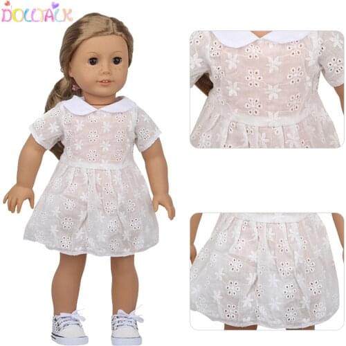 Khaki Summer Breathable Dress For 18 Inches American Doll 43cm New Born Dolls White Collar Printing Skirt Fit 1/4 BJD Dolls