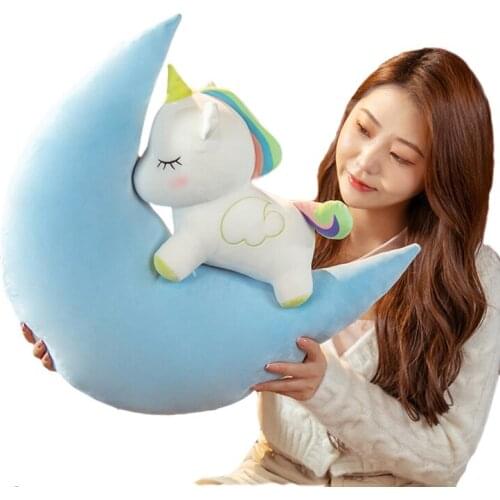 1pcs Lovely Moon Unicorn Stuffed Doll Fashion Unicorn Space Moon Sofa Cushion Kids Plush Pillow Office Shoot Decor/Gifts