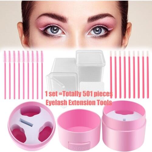 501 Pieces / Set Eyelash Extension Beauty Tool Set Glue Storage Tanks Sealed Disposable Eyelash Brush Beauty Tools