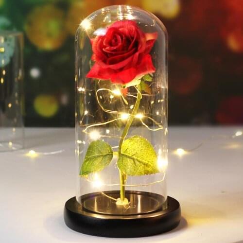 New Flashing Colorful LED Night with Black Base Galaxy Rose In Flask Flower In Glass Dome for Valentines Day Gift Wedding Decor