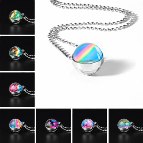 2019 Galaxy Nebula Necklace for Women Men Double Sided Glass Ball Pendant Necklace Fashion Hand Craft Jewelry