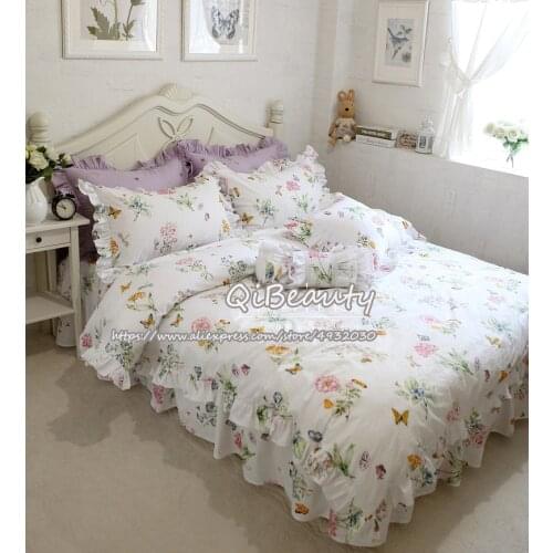 Pastoral European style butterfly love flower small fresh and thick pure cotton princess elegant bedding dobby bed bedding