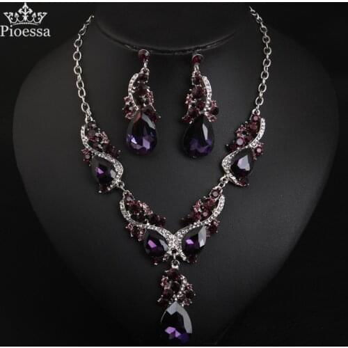Pioessa Womens Necklace Violet Color Fashion Wedding Bride Bridesmaid Chokers Necklace Jewelry Round Crystal Necklace new