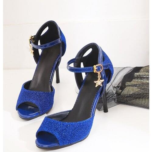 PQECFS big size 31-48 med quality summer fashion women flock Front & Rear Strap high heels thin heels sandals 5 colors