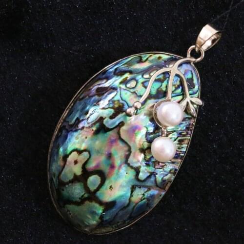 Natural abalone pearl large big oval pendant fashion diy chain necklace high quality jewelry findings B1142-3