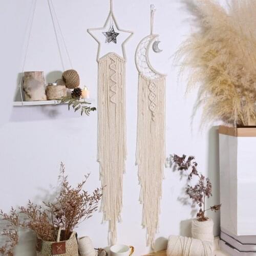 Nordic Room Wall Decoration Handmade Cotton Rope Hanging Decor Strings Crafts Stars Moon leaves For Kids Room Decor Wall Hanging