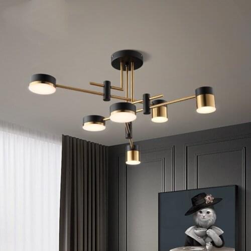 Modern Chandelier 4/6/8 Heads Black Gold Lighting Suspension Bedroom Living Room LED Industrial Lamp 3 Color Dimmable
