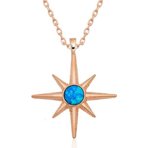 Tevuli 925 Sterling Silver Blue Opal Gemstone Pole Star Necklace